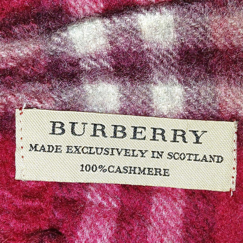 Burberry Ladies Vintage Dark Pink Fringed Ruched Luxury Plaid Winter Scarf - Picture 4 of 4